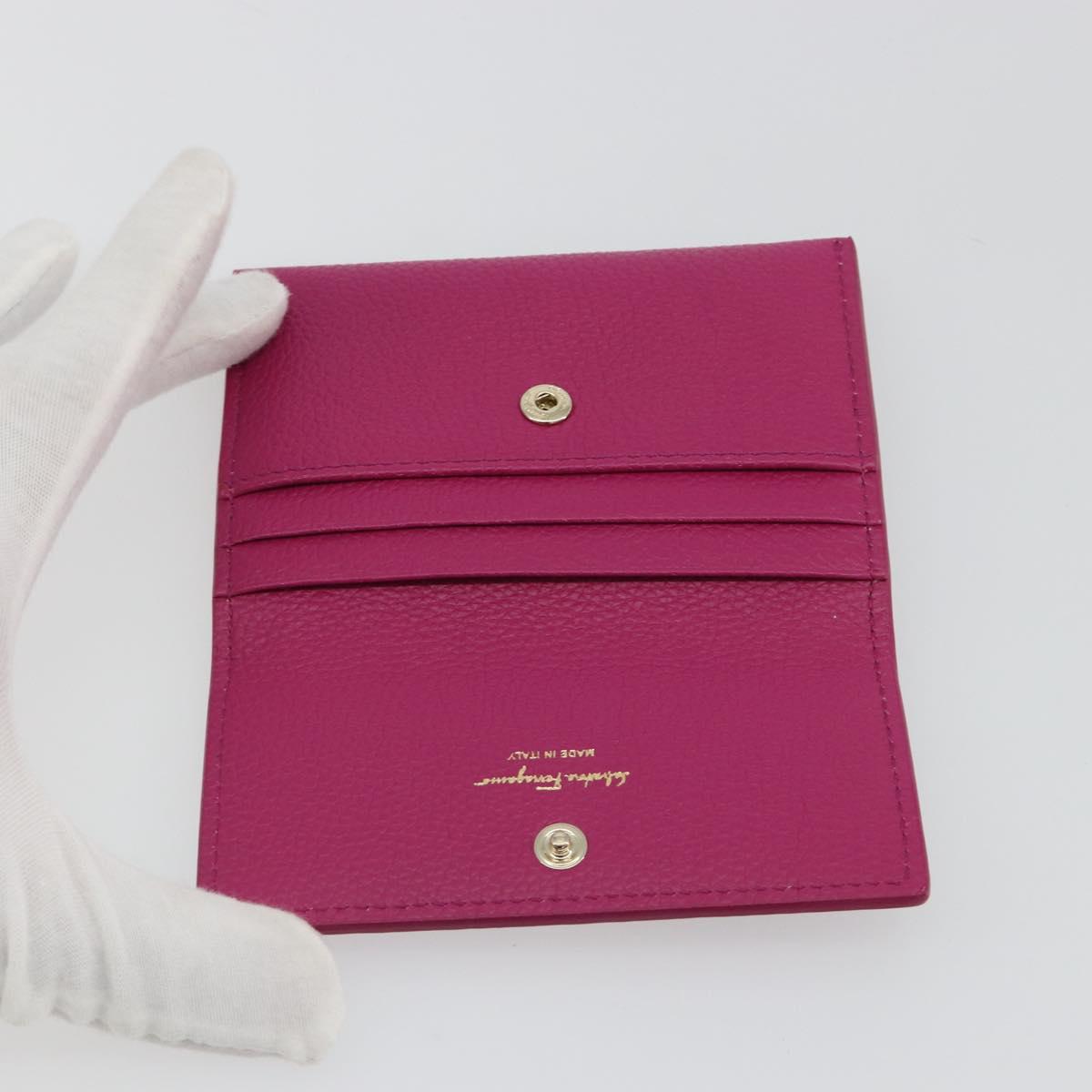 Salvatore Ferragamo Card Case Leather Pink Gold Tone Auth am12289M