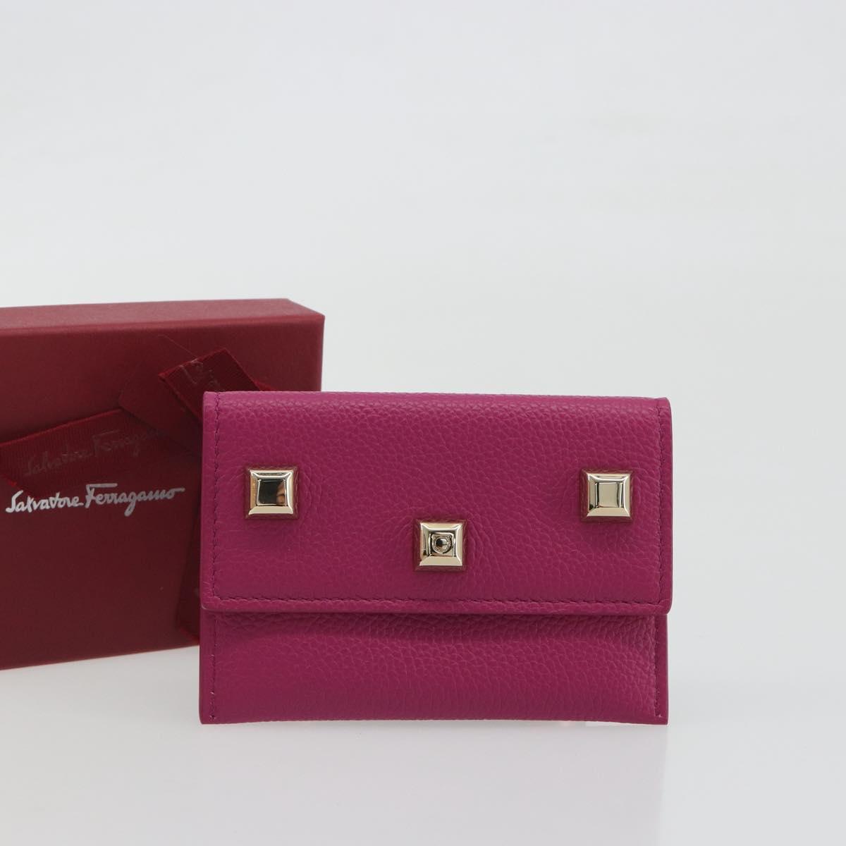 Salvatore Ferragamo Card Case Leather Pink Gold Tone Auth am12289M