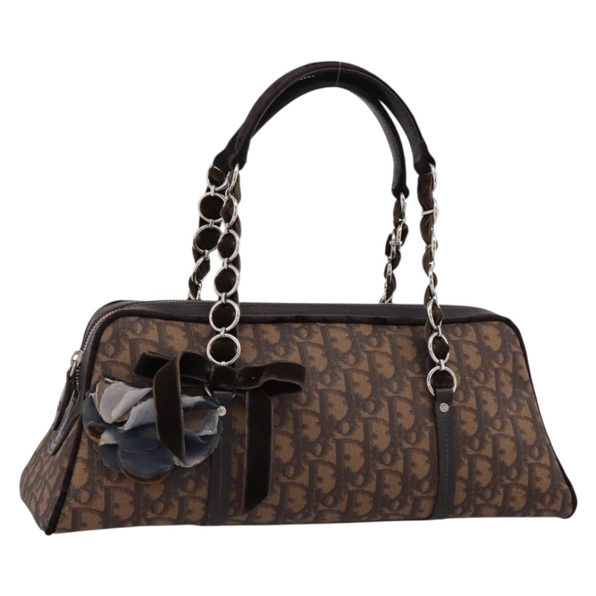 Christian Dior Trotter Romantic Hand Bag PVC Brown Silver Auth am12294SAM