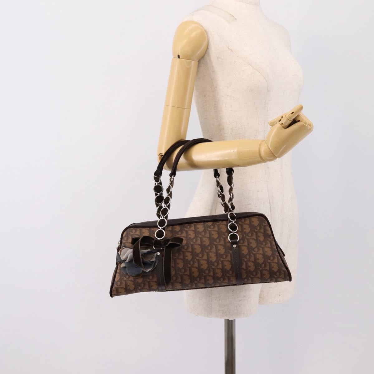 Christian Dior Trotter Romantic Hand Bag PVC Brown Silver Auth am12294SAM