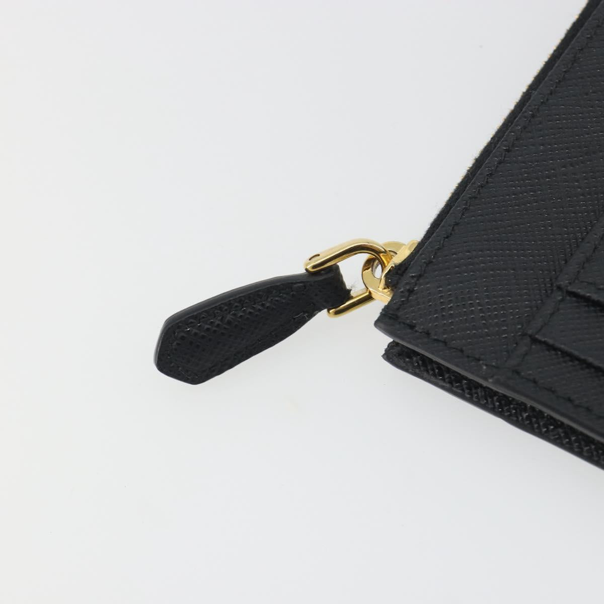 PRADA Card Coin Purse Saffiano Black Gold Tone Auth am12296M