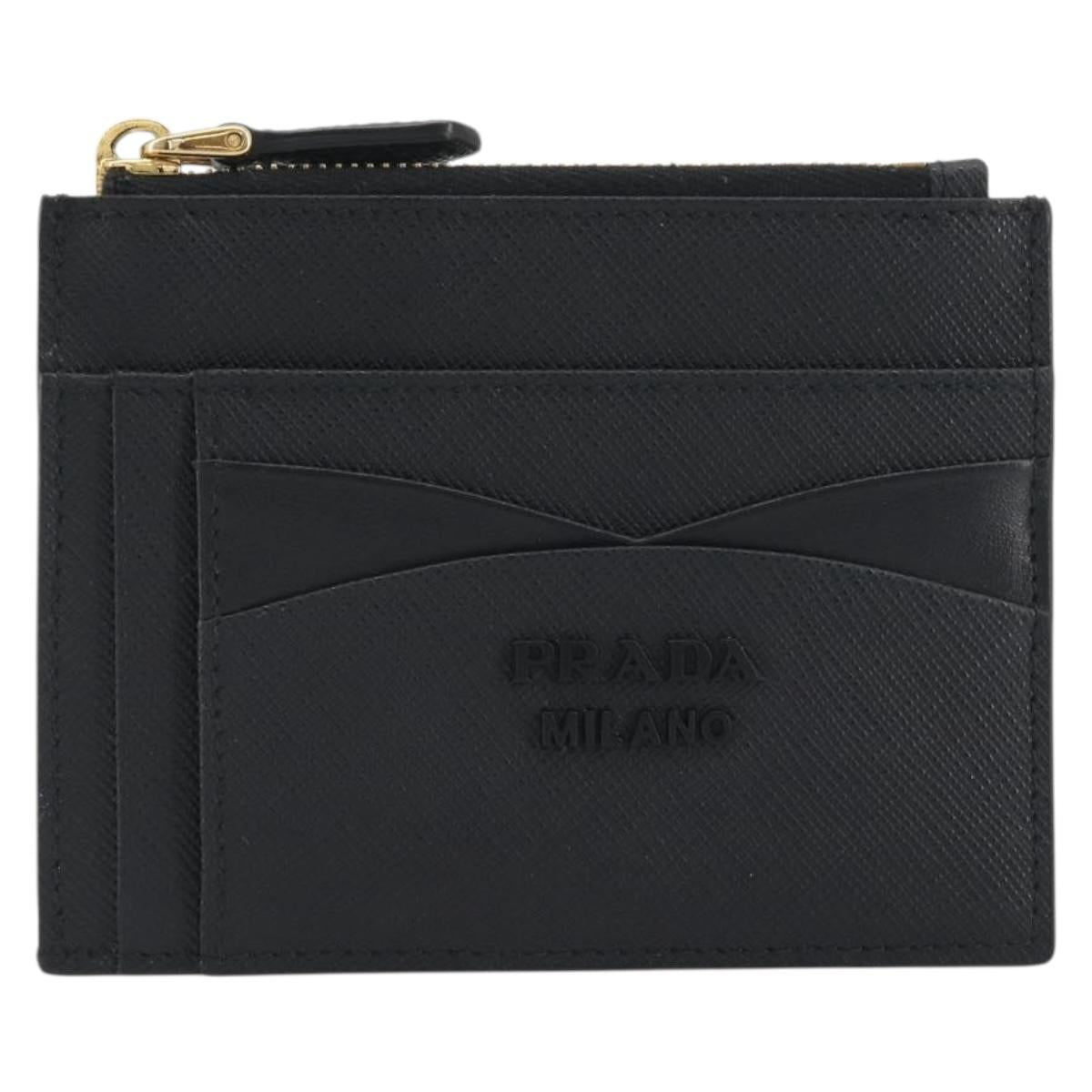 PRADA Card Coin Purse Saffiano Black Gold Tone Auth am12296M