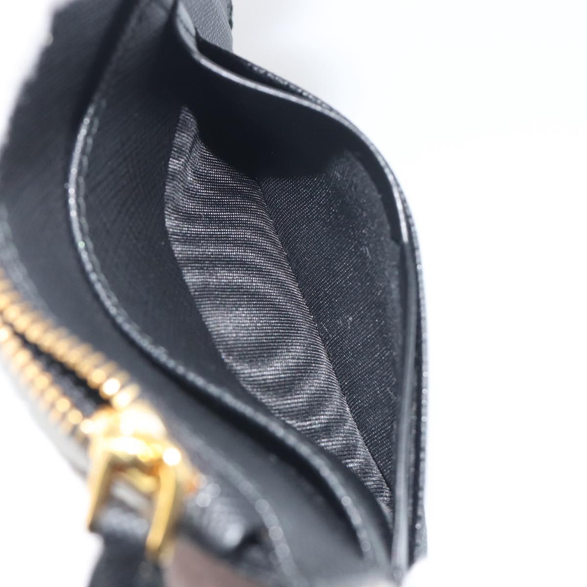 PRADA Card Coin Purse Saffiano Black Gold Tone Auth am12296M