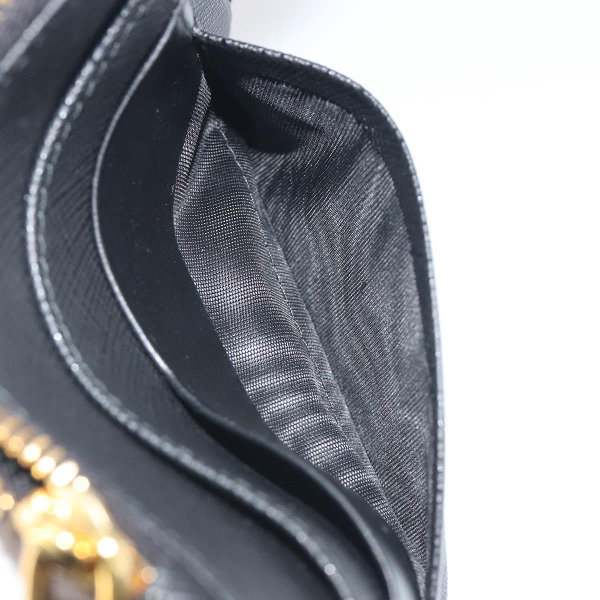 PRADA Card Coin Purse Saffiano Black Gold Tone Auth am12296M