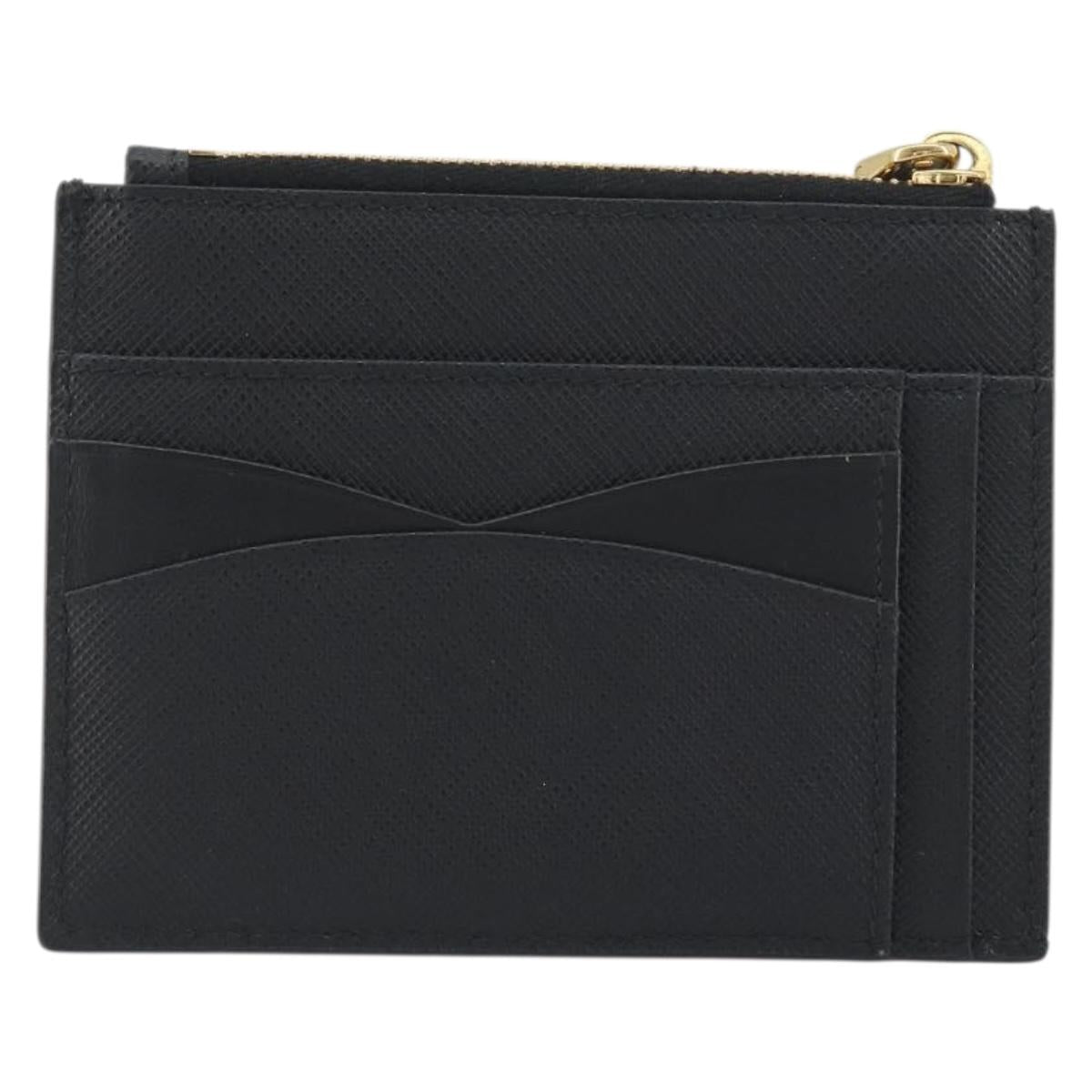 PRADA Card Coin Purse Saffiano Black Gold Tone Auth am12296M