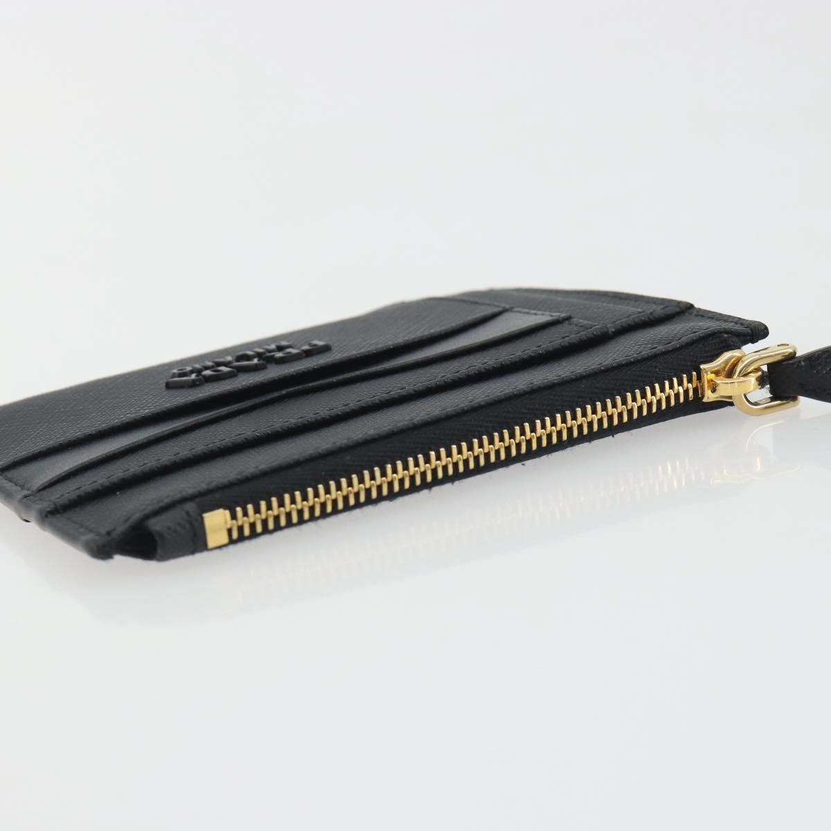 PRADA Card Coin Purse Saffiano Black Gold Tone Auth am12296M