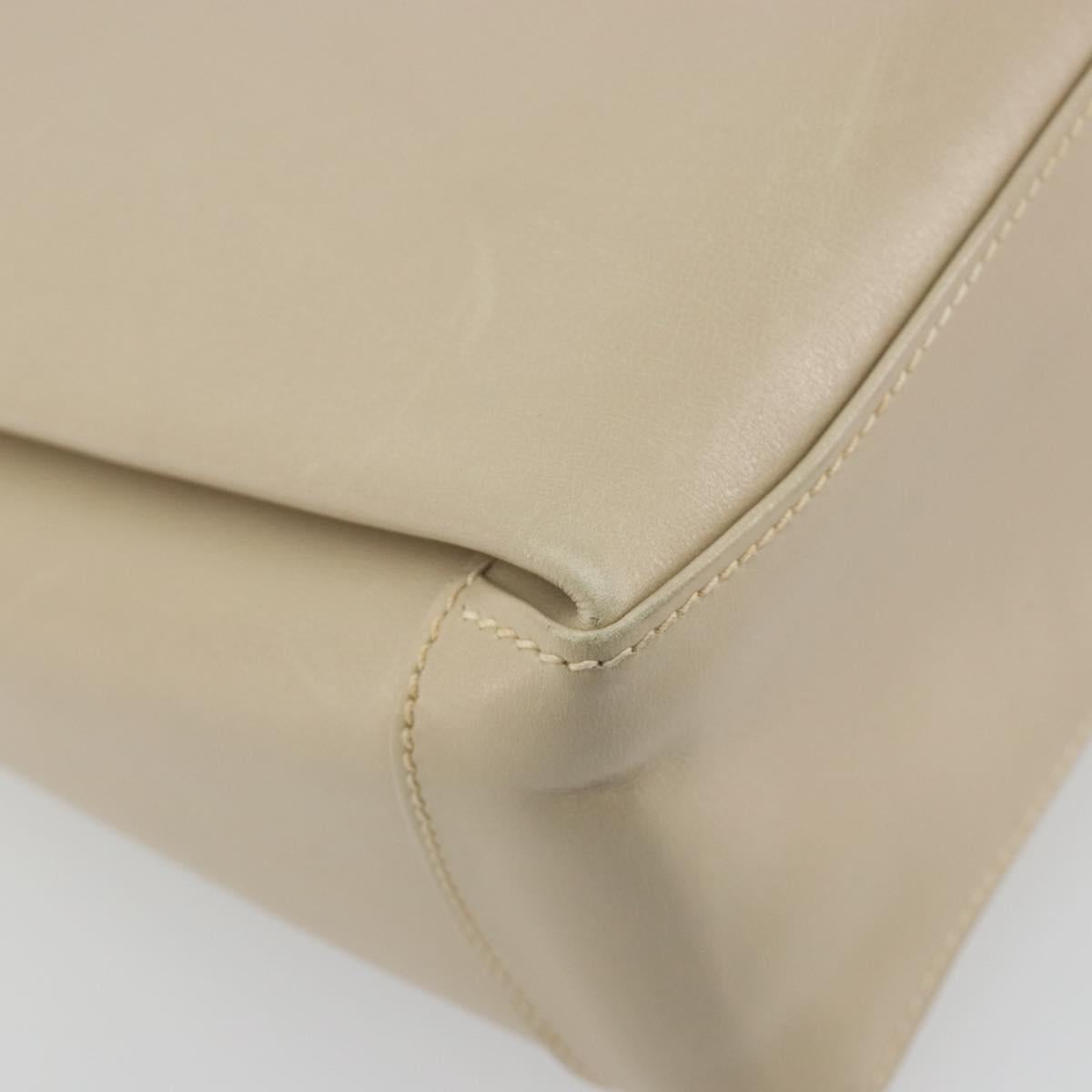GUCCI Old Turn Lock Shoulder Bag Leather Beige Gold Tone Auth am12298A