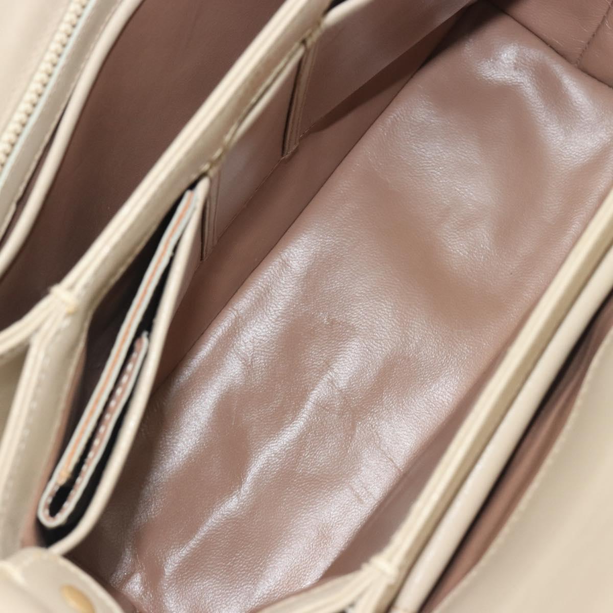GUCCI Old Turn Lock Shoulder Bag Leather Beige Gold Tone Auth am12298A