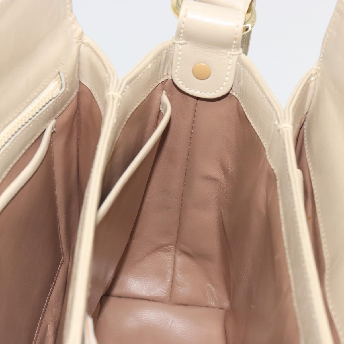 GUCCI Old Turn Lock Shoulder Bag Leather Beige Gold Tone Auth am12298A