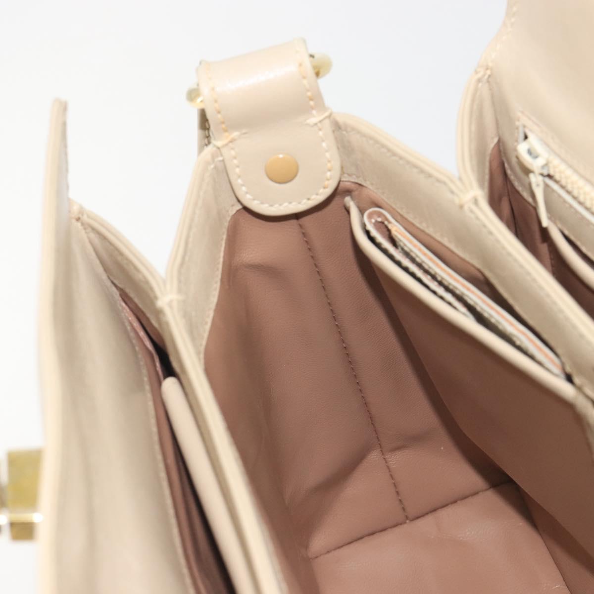 GUCCI Old Turn Lock Shoulder Bag Leather Beige Gold Tone Auth am12298A