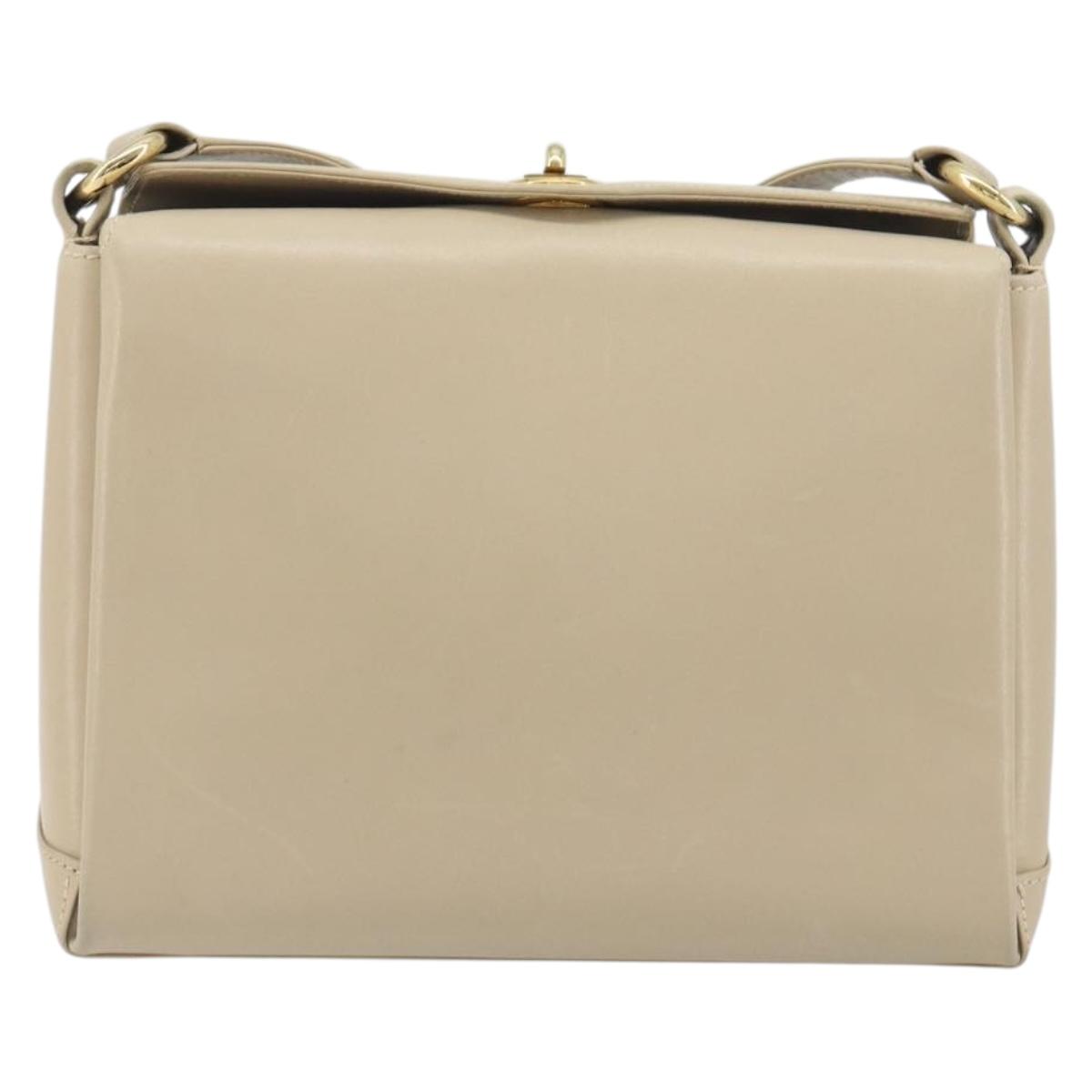 GUCCI Old Turn Lock Shoulder Bag Leather Beige Gold Tone Auth am12298A