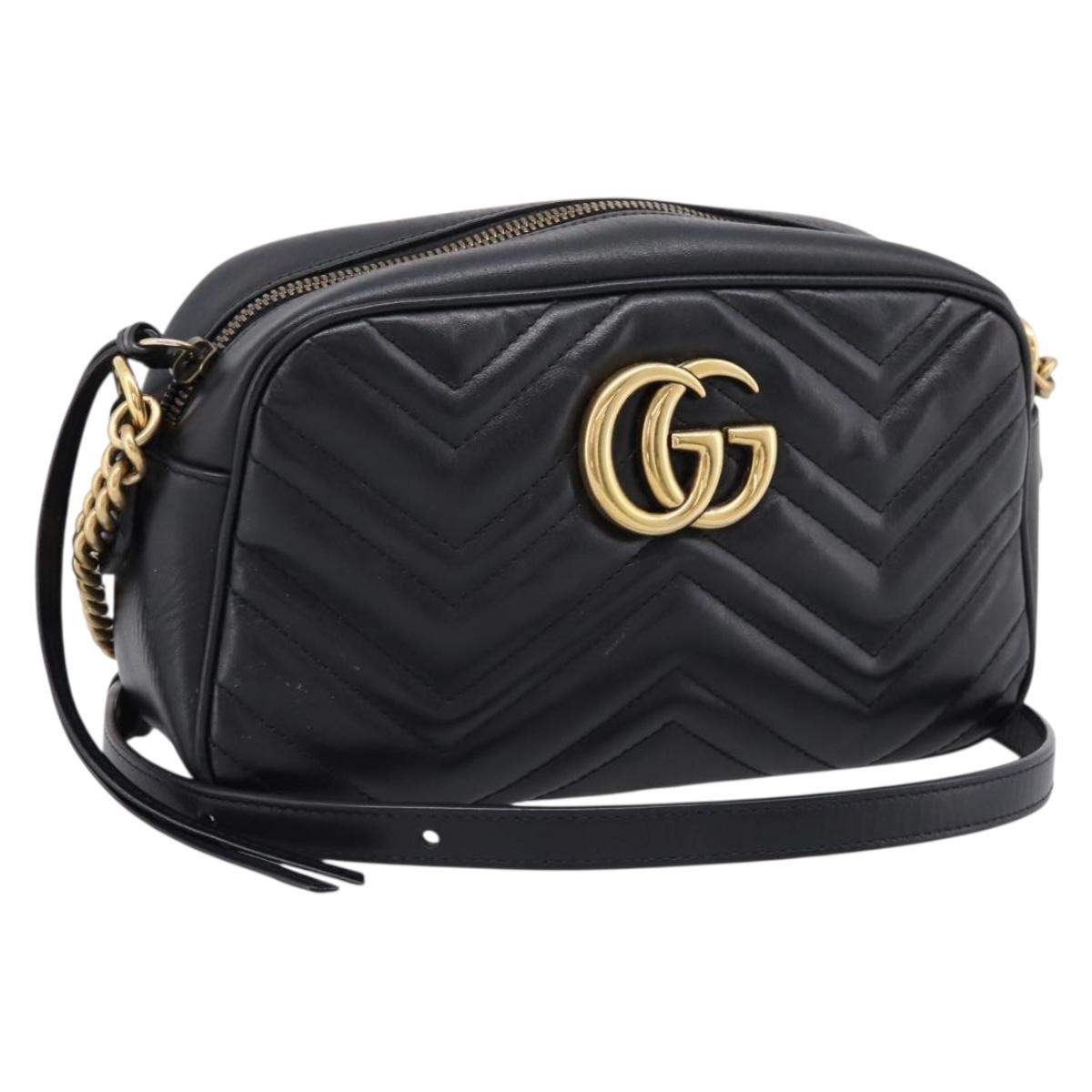 GUCCI GG Marmont Chain Shoulder Bag Leather Black Gold Tone 447632 Auth am12299V