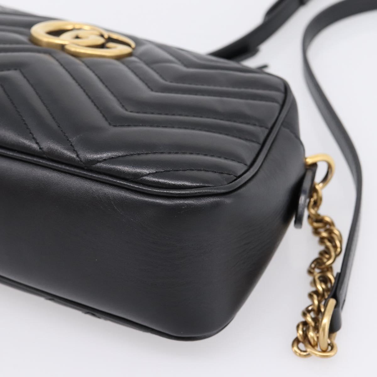 GUCCI GG Marmont Chain Shoulder Bag Leather Black Gold Tone 447632 Auth am12299V