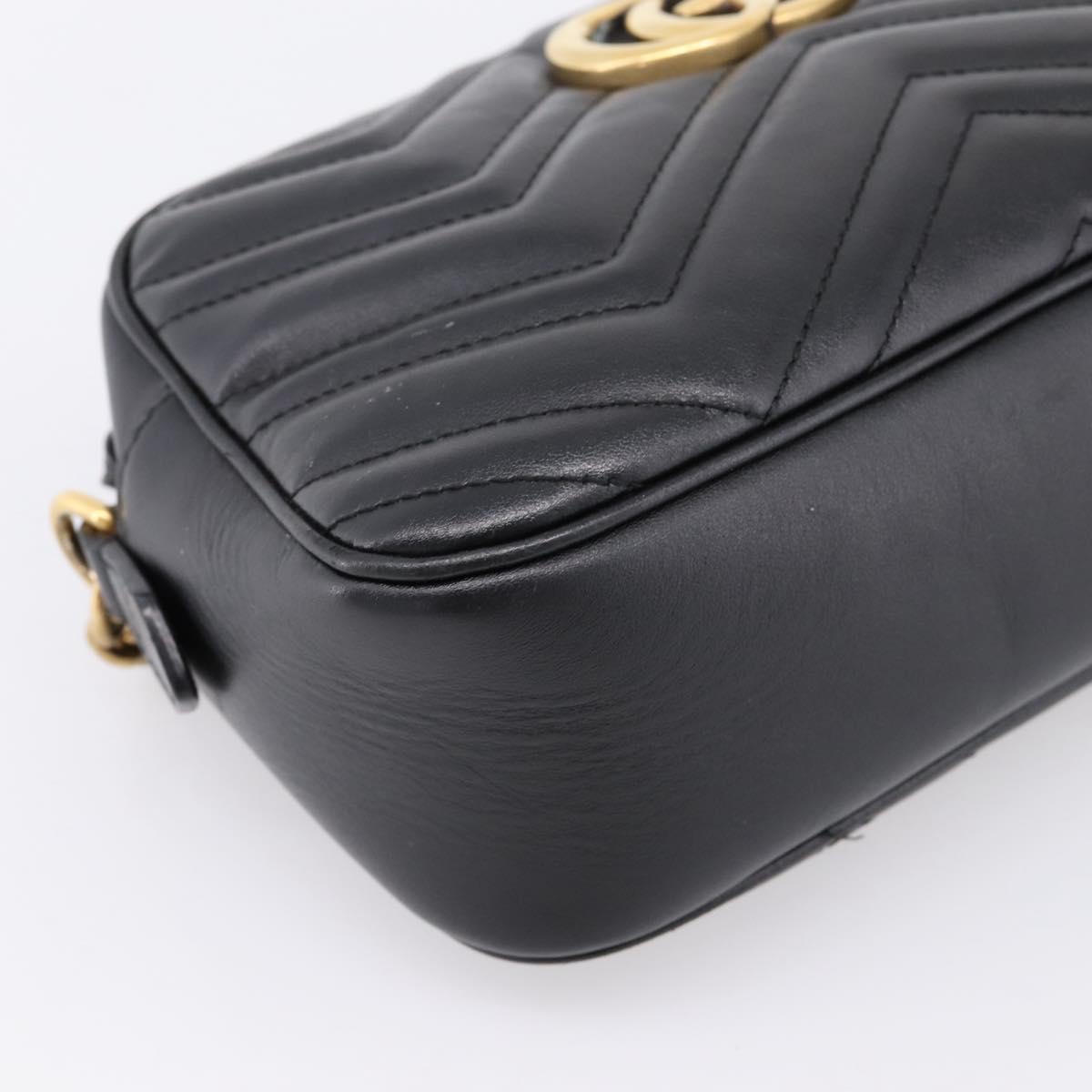 GUCCI GG Marmont Chain Shoulder Bag Leather Black Gold Tone 447632 Auth am12299V