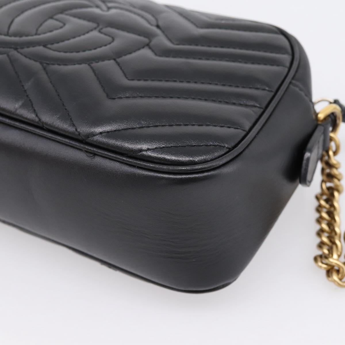 GUCCI GG Marmont Chain Shoulder Bag Leather Black Gold Tone 447632 Auth am12299V