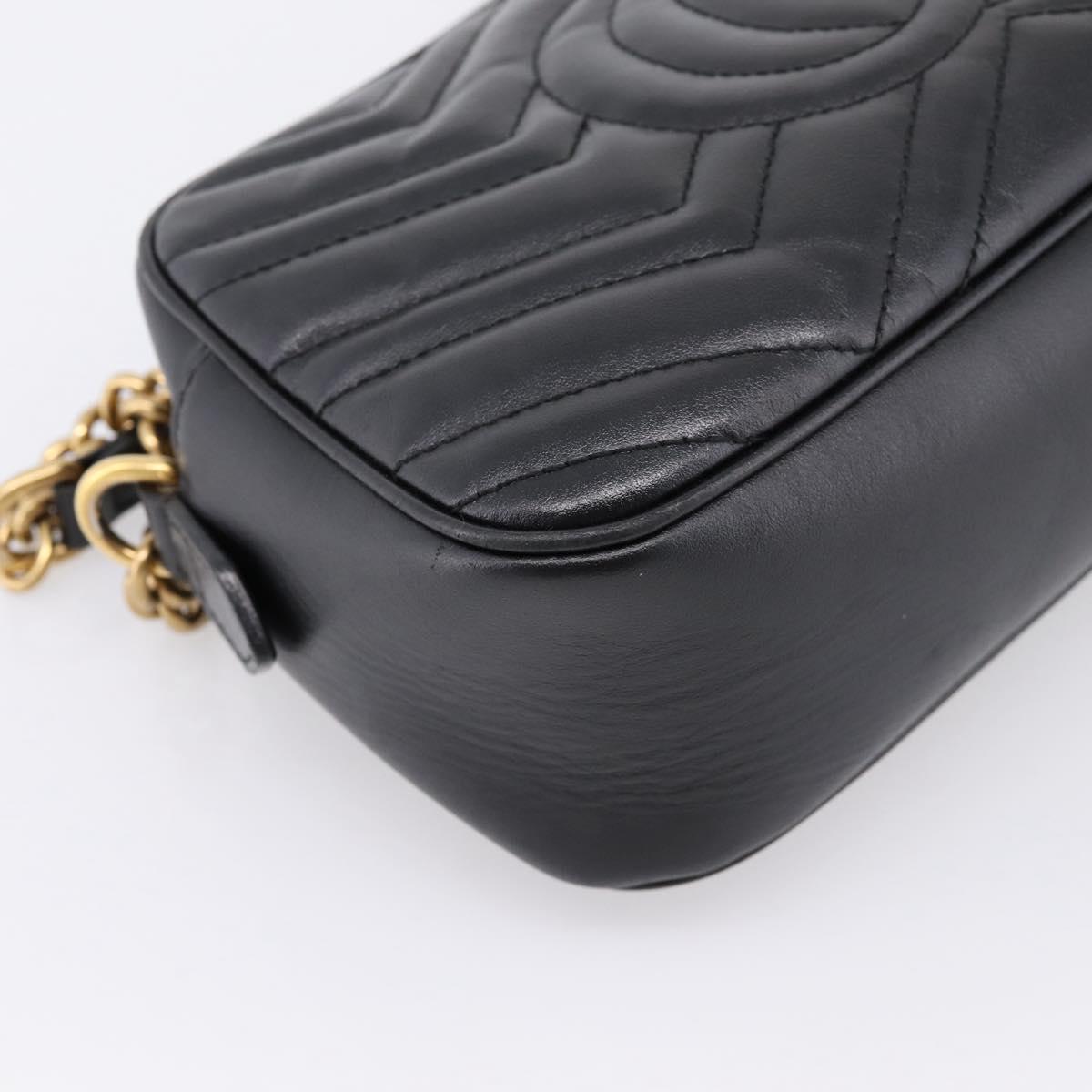 GUCCI GG Marmont Chain Shoulder Bag Leather Black Gold Tone 447632 Auth am12299V