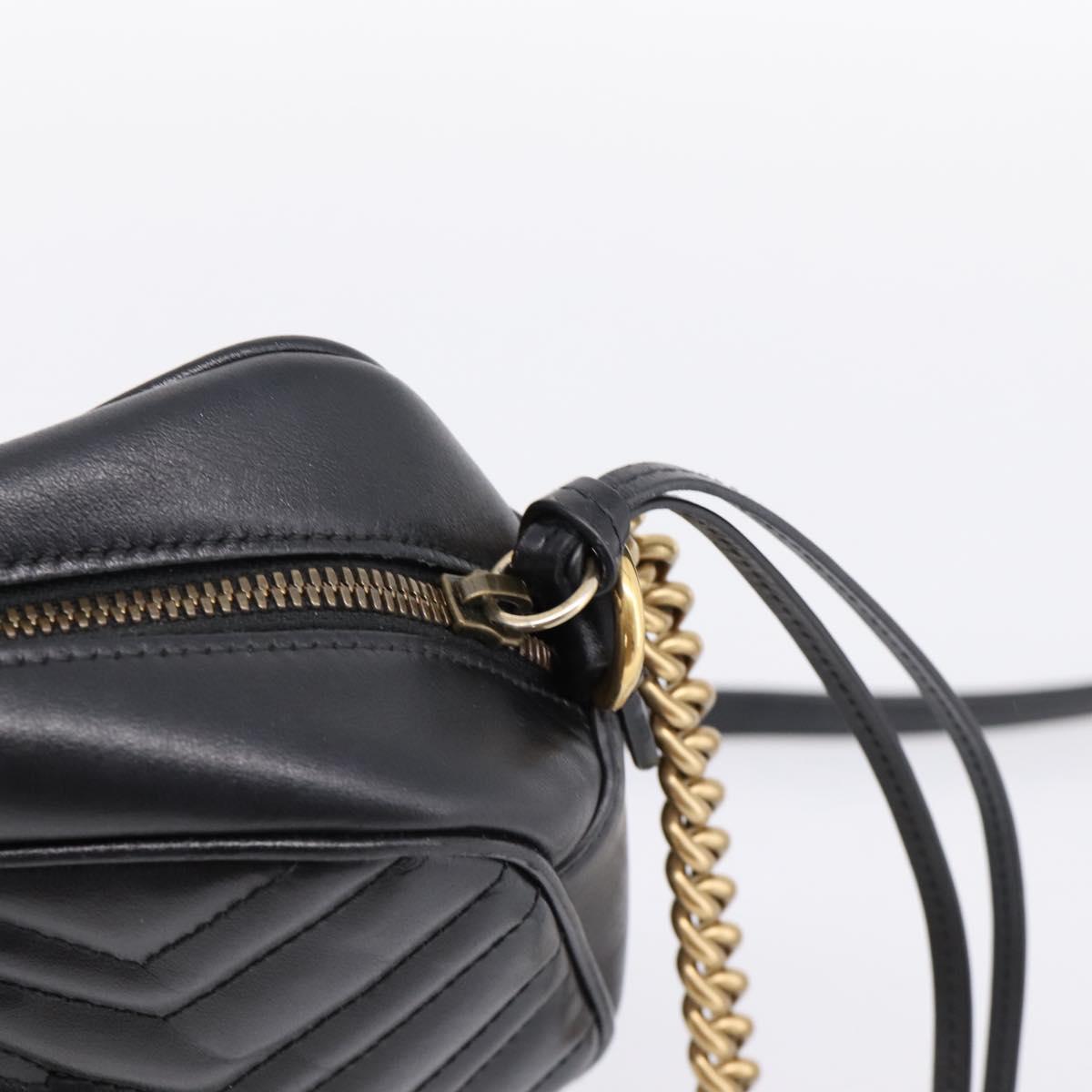 GUCCI GG Marmont Chain Shoulder Bag Leather Black Gold Tone 447632 Auth am12299V