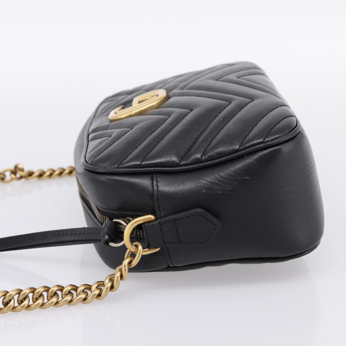 GUCCI GG Marmont Chain Shoulder Bag Leather Black Gold Tone 447632 Auth am12299V