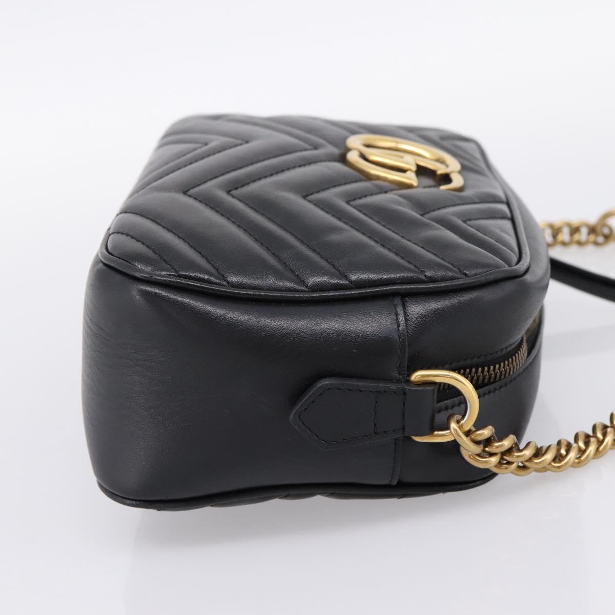 GUCCI GG Marmont Chain Shoulder Bag Leather Black Gold Tone 447632 Auth am12299V