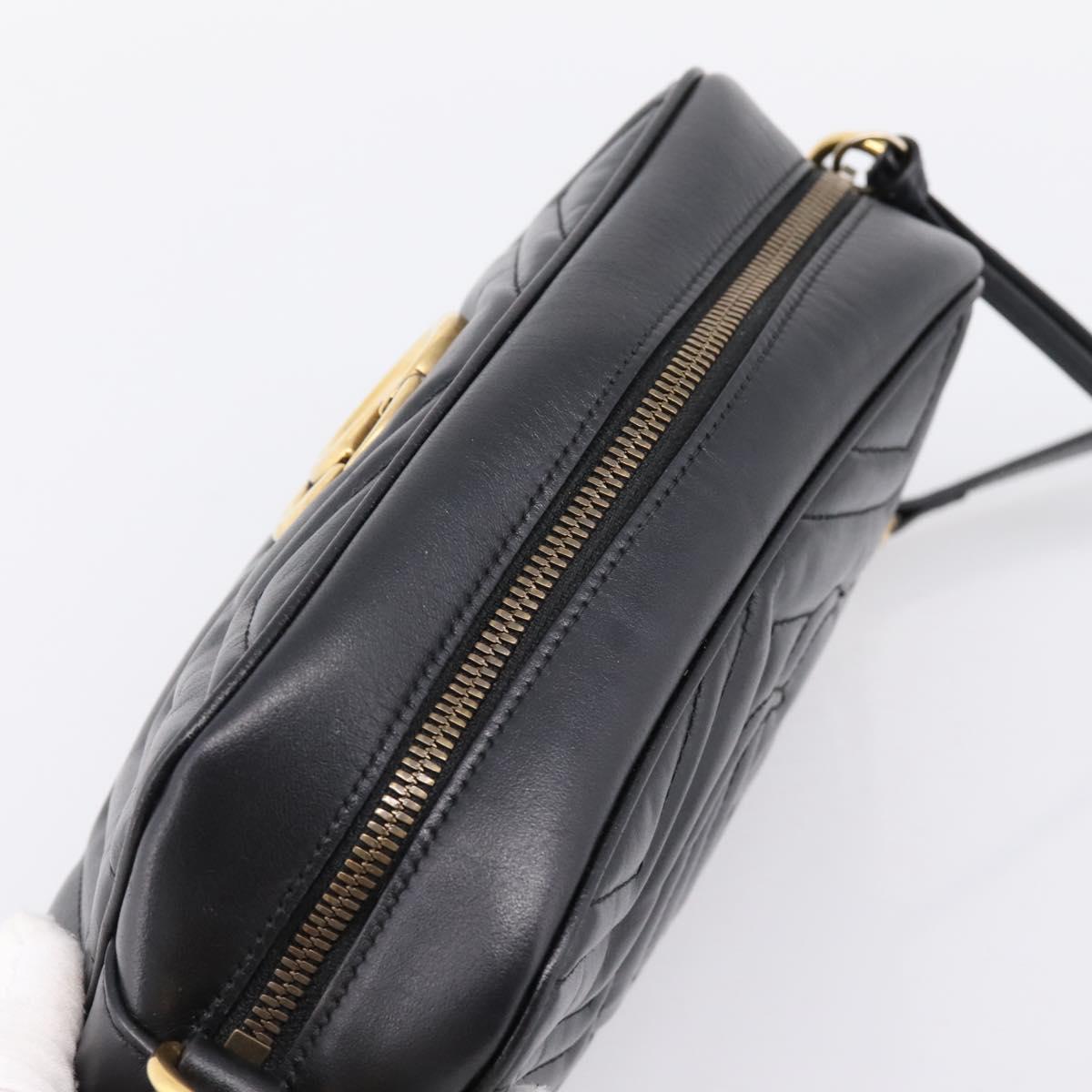 GUCCI GG Marmont Chain Shoulder Bag Leather Black Gold Tone 447632 Auth am12299V