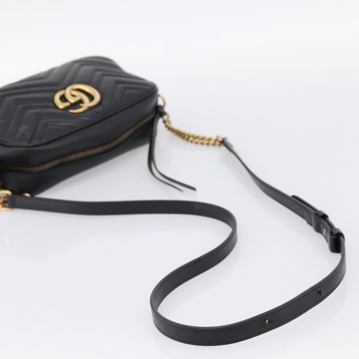 GUCCI GG Marmont Chain Shoulder Bag Leather Black Gold Tone 447632 Auth am12299V