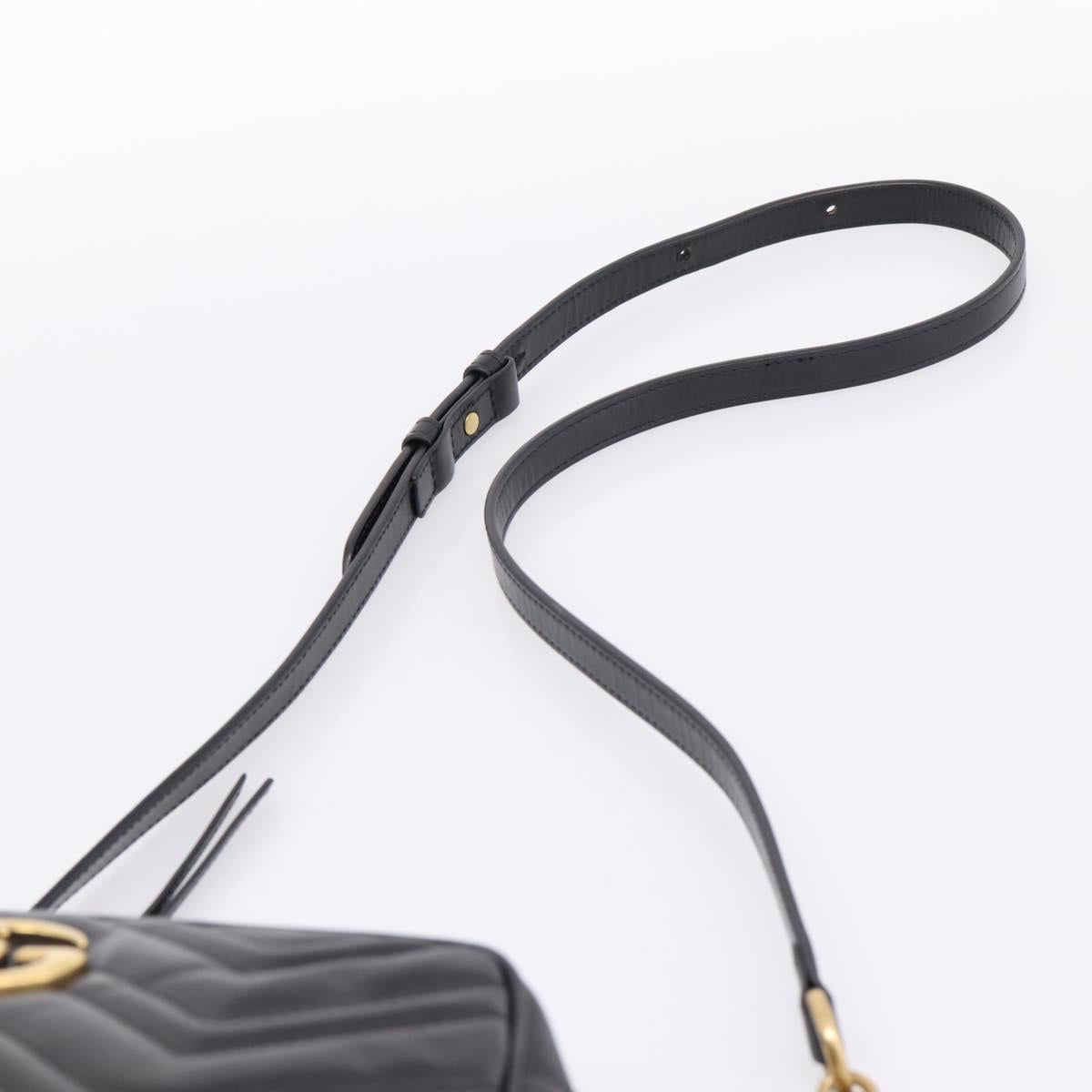 GUCCI GG Marmont Chain Shoulder Bag Leather Black Gold Tone 447632 Auth am12299V