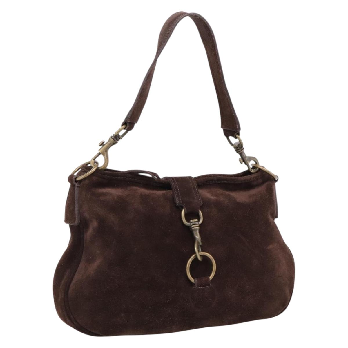Miu Miu Shoulder Bag Suede Brown Gold Tone Auth am12303V
