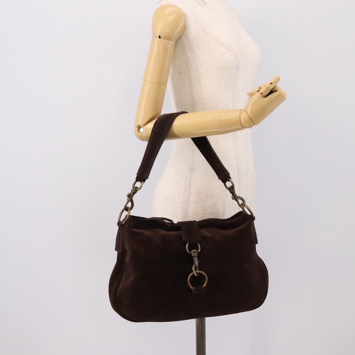 Miu Miu Shoulder Bag Suede Brown Gold Tone Auth am12303V