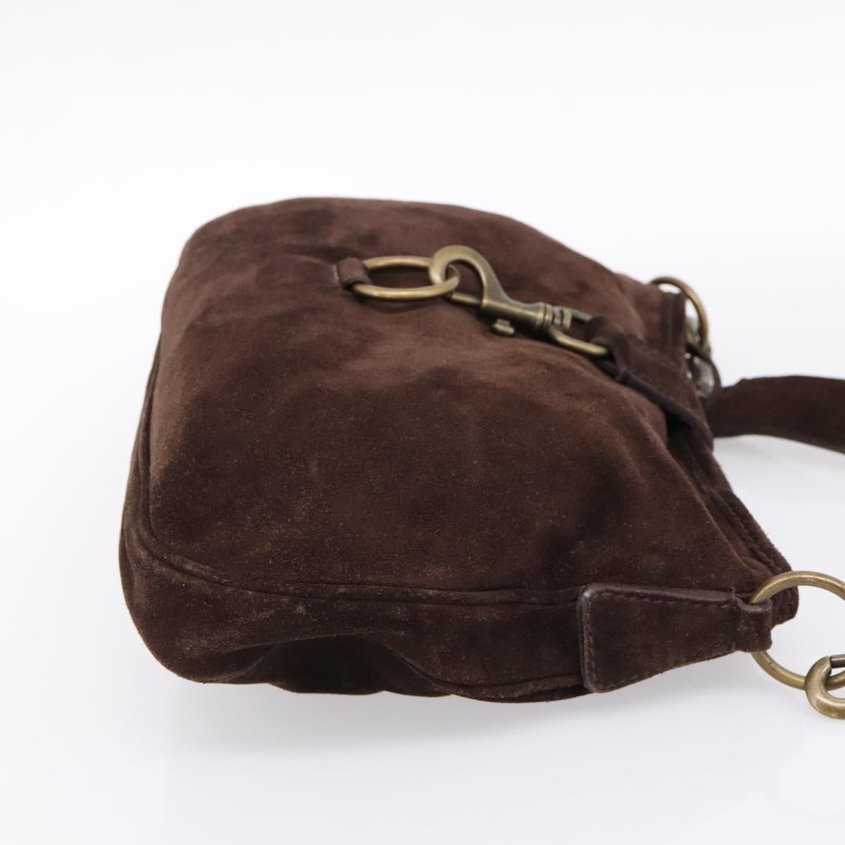 Miu Miu Shoulder Bag Suede Brown Gold Tone Auth am12303V