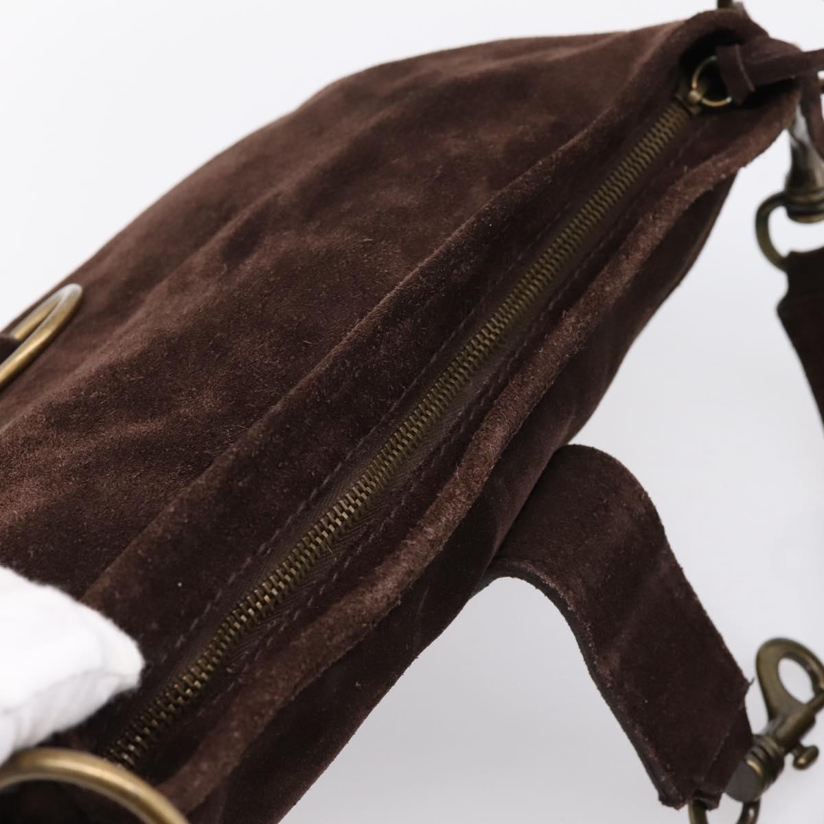 Miu Miu Shoulder Bag Suede Brown Gold Tone Auth am12303V