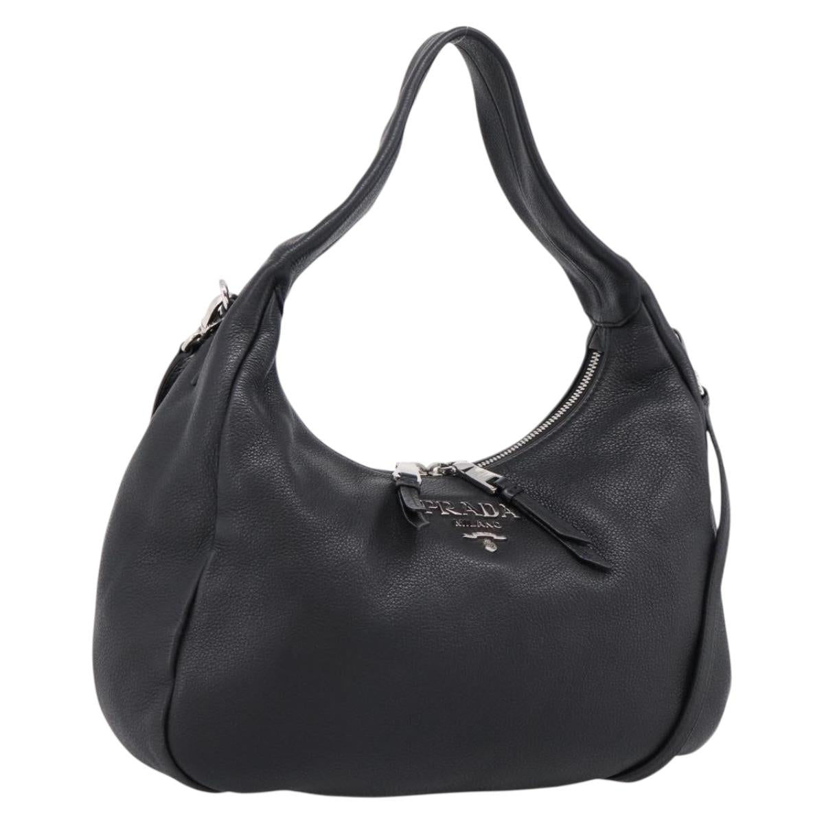 PRADA Shoulder Bag Leather 2way Black Silver 1BC133 Auth am12304SAM