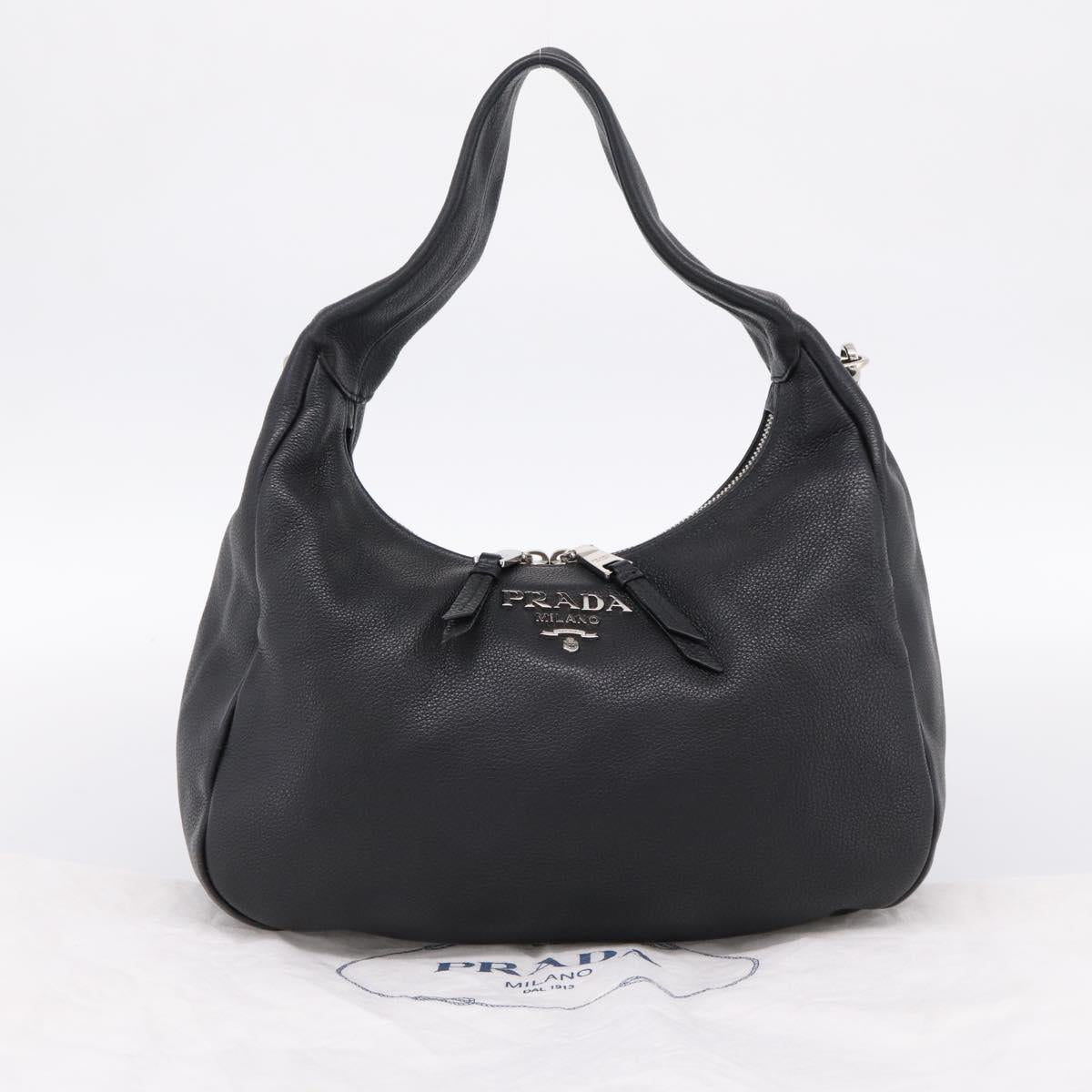 PRADA Shoulder Bag Leather 2way Black Silver 1BC133 Auth am12304SAM