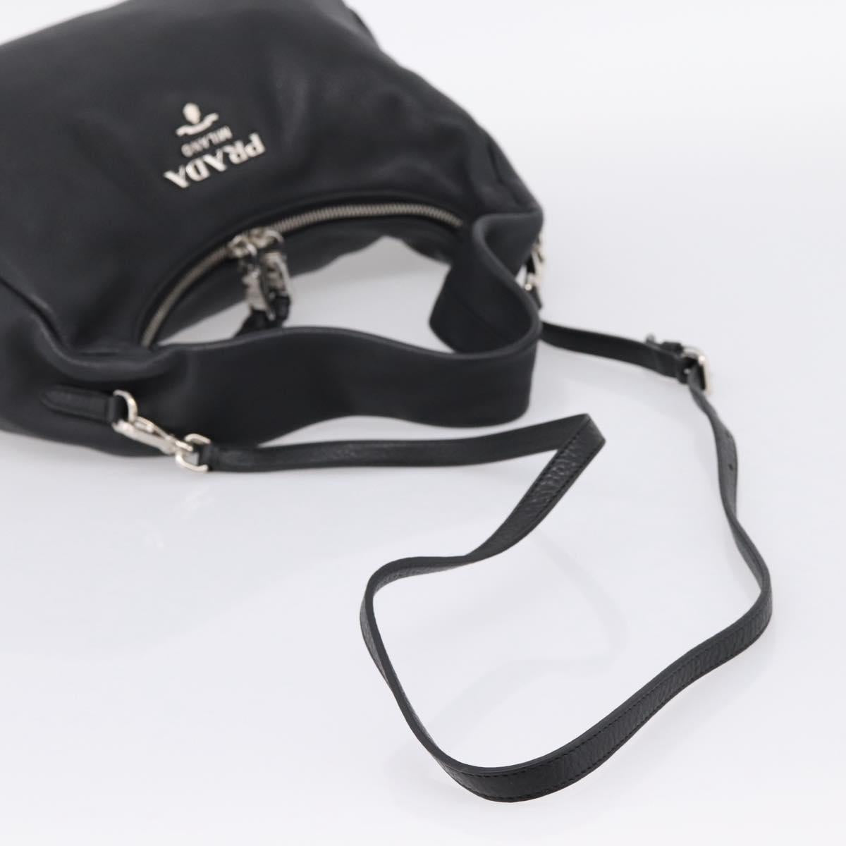 PRADA Shoulder Bag Leather 2way Black Silver 1BC133 Auth am12304SAM
