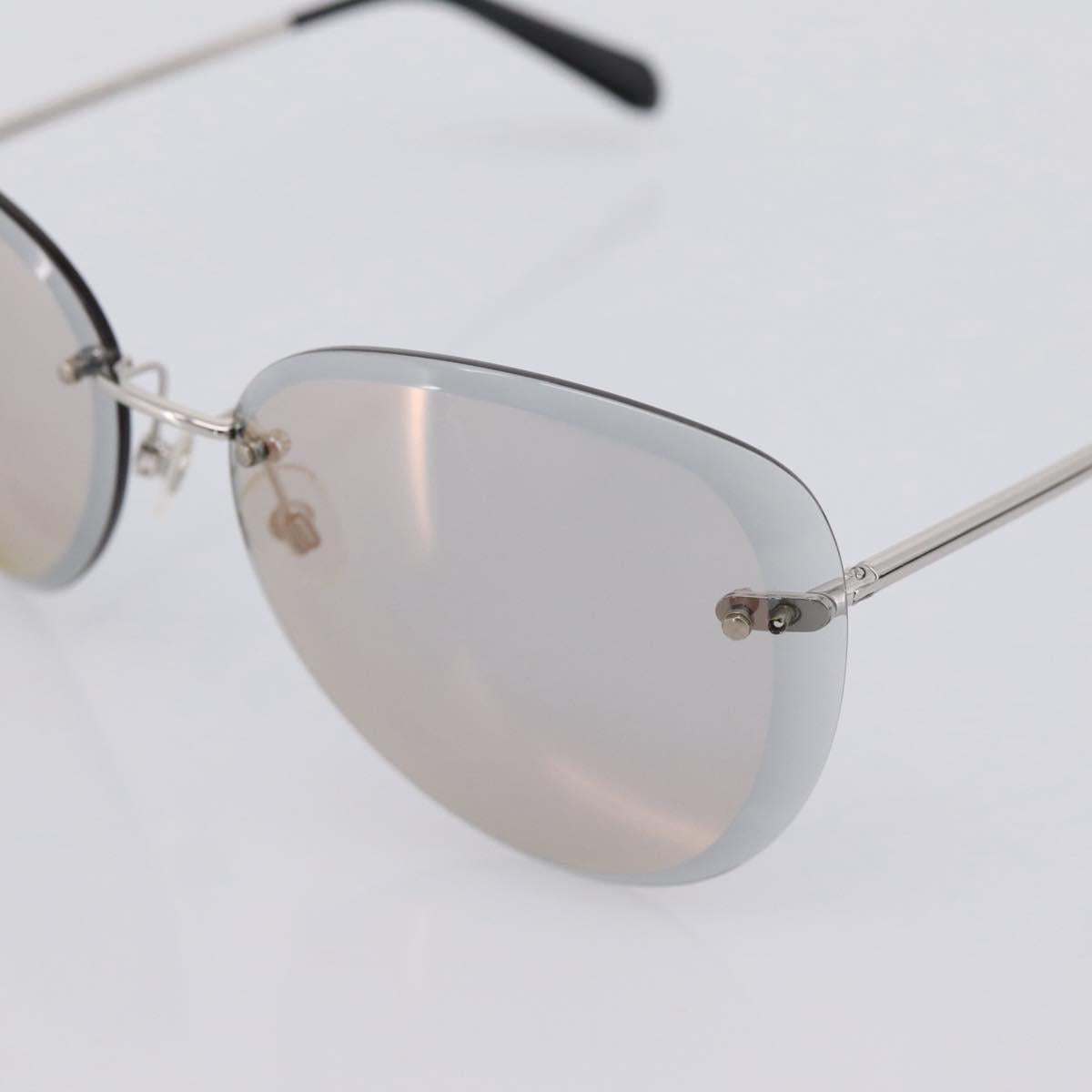 CHANEL Rimless Sunglasses Metal Gray Silver CC Auth am12308M