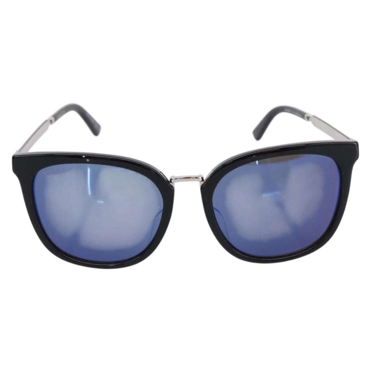 GUCCI Interlocking G Web Sherry Line Sunglasses Metal Black Silver Auth am12309M
