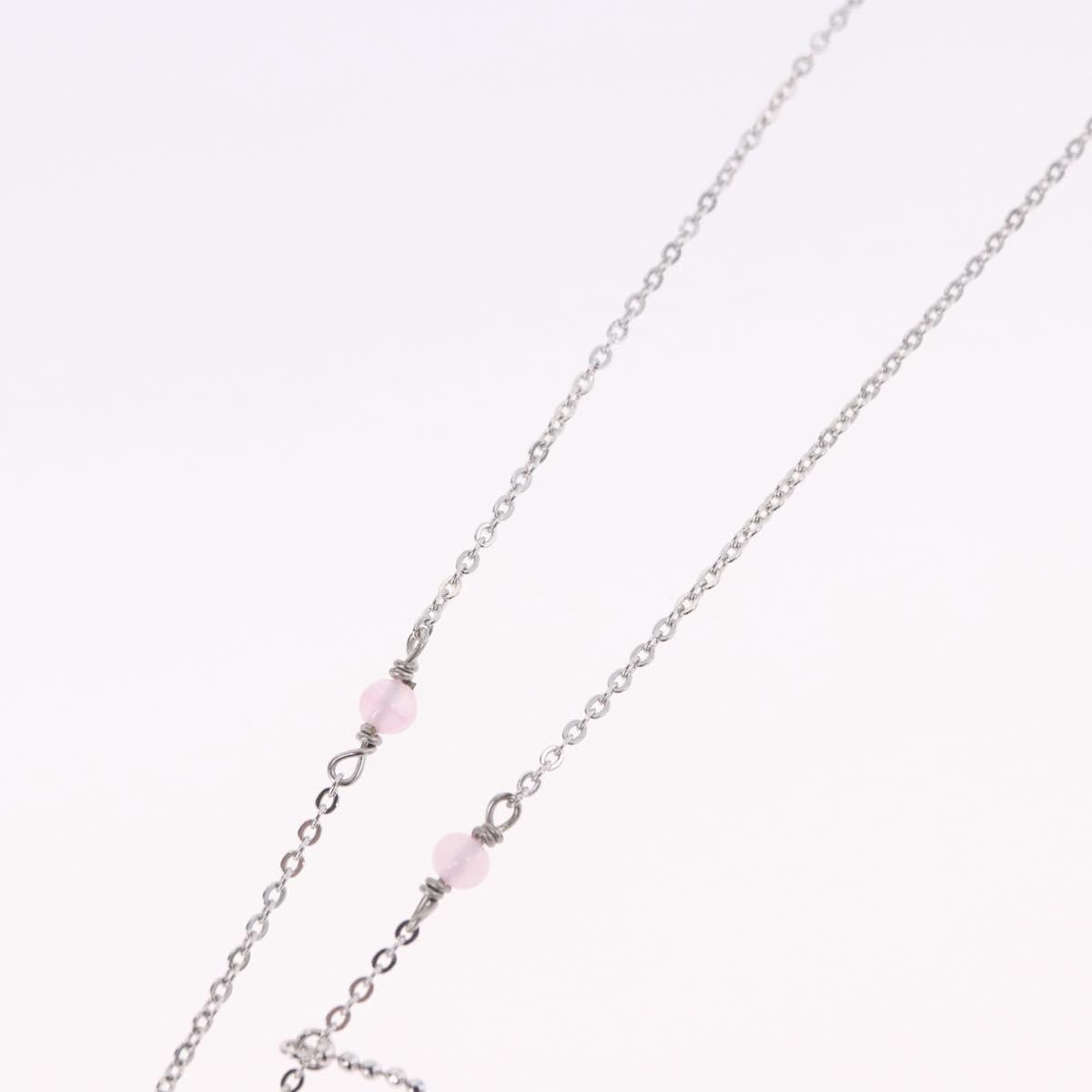 Christian Dior Ribbon Necklace Metal Silver Pink Auth am12310M