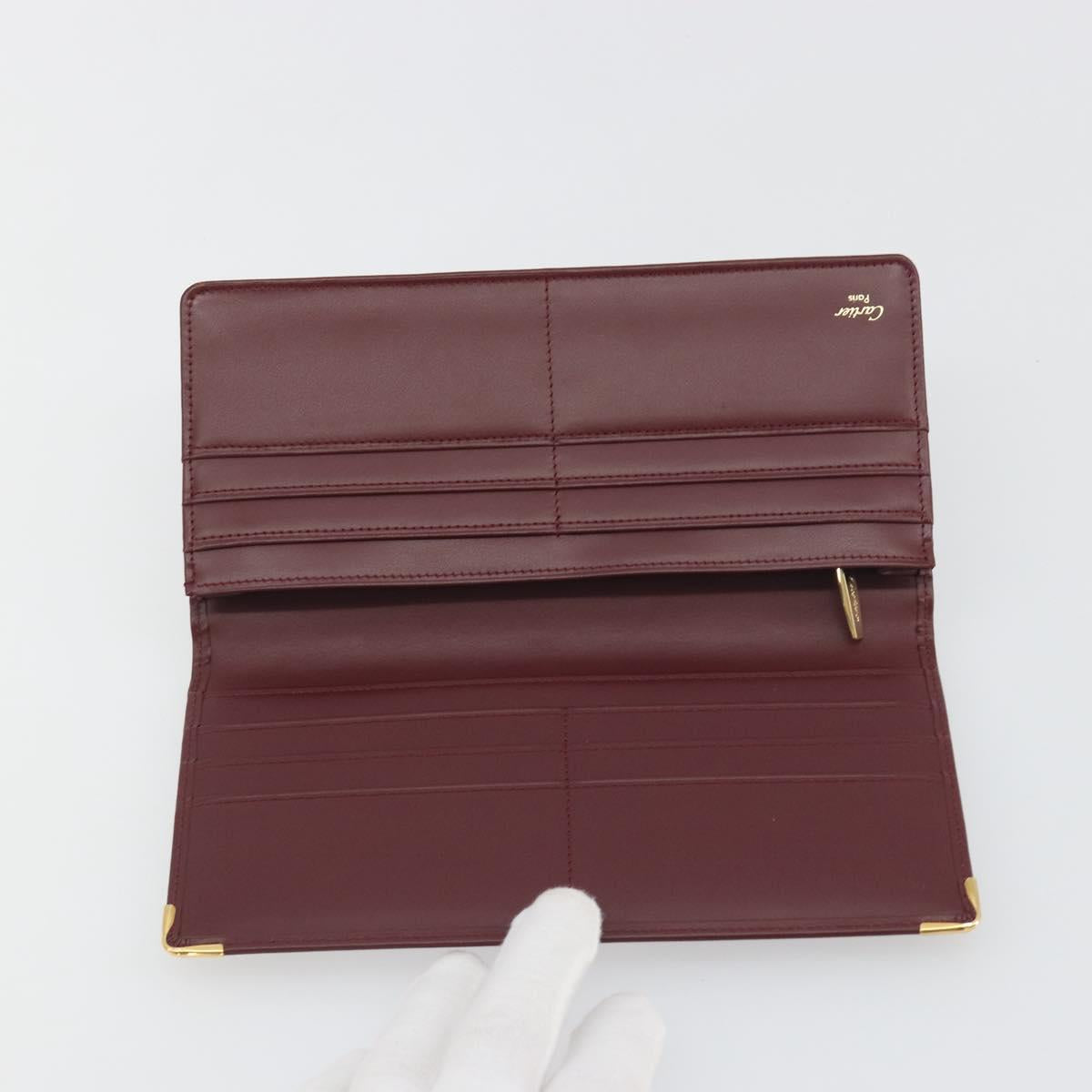 CARTIER Must Line Long Wallet Leather Bordeaux Gold Auth am12322V