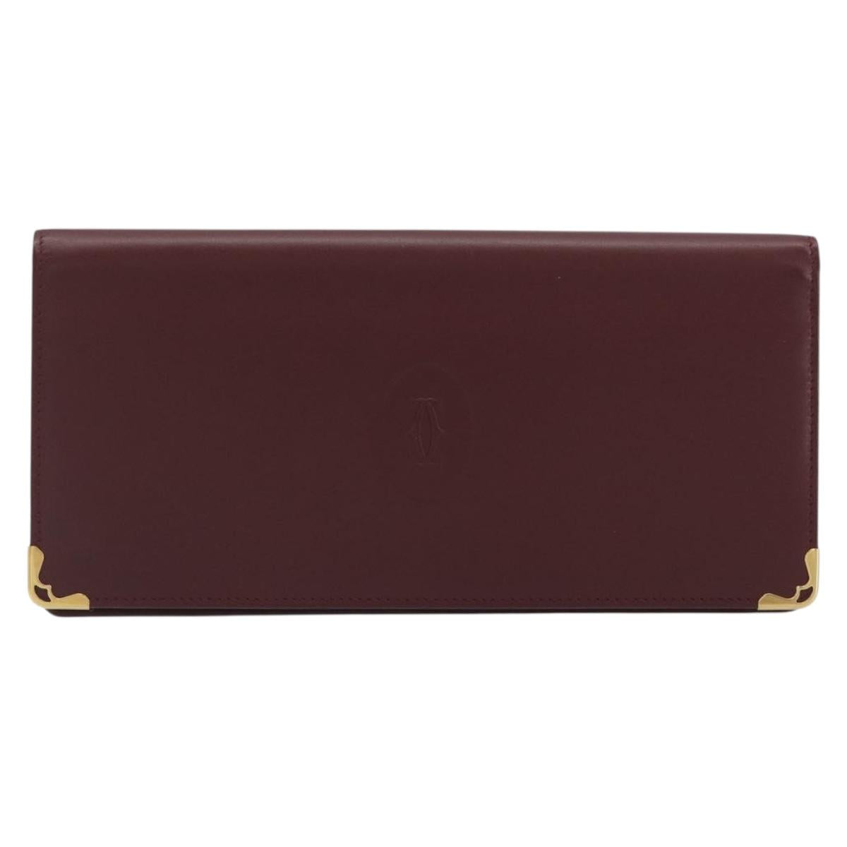 CARTIER Must Line Long Wallet Leather Bordeaux Gold Auth am12322V