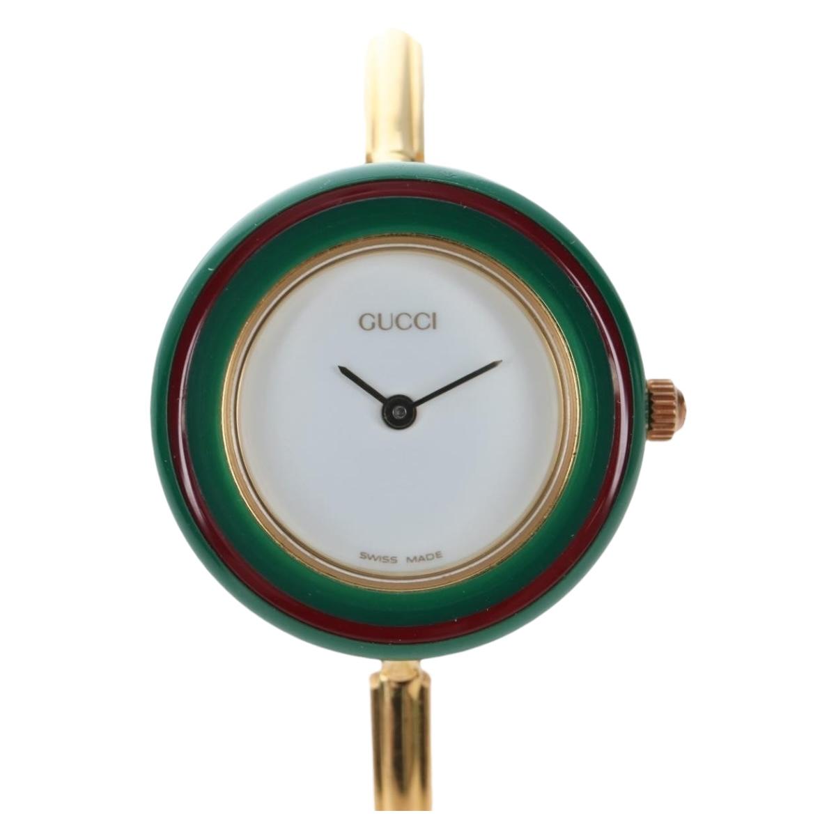 GUCCI Change Vezel Web Sherry Line Watches Metal Gold Auth am12326M