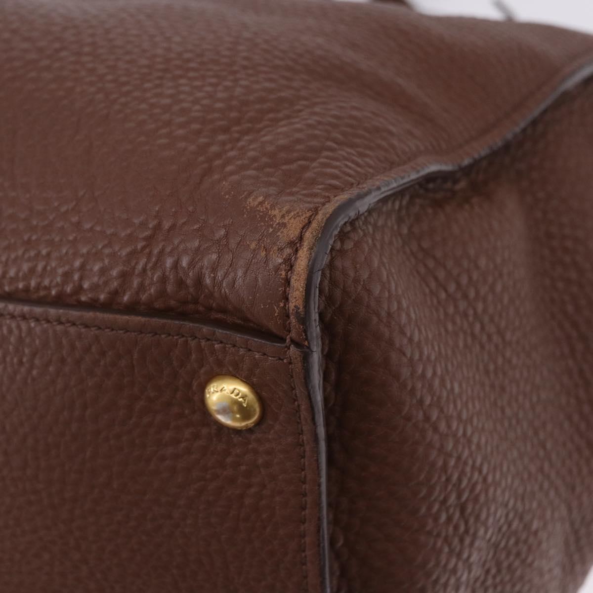 PRADA Hand Bag Taurillon Leather 2way Brown Gold Auth am12327V