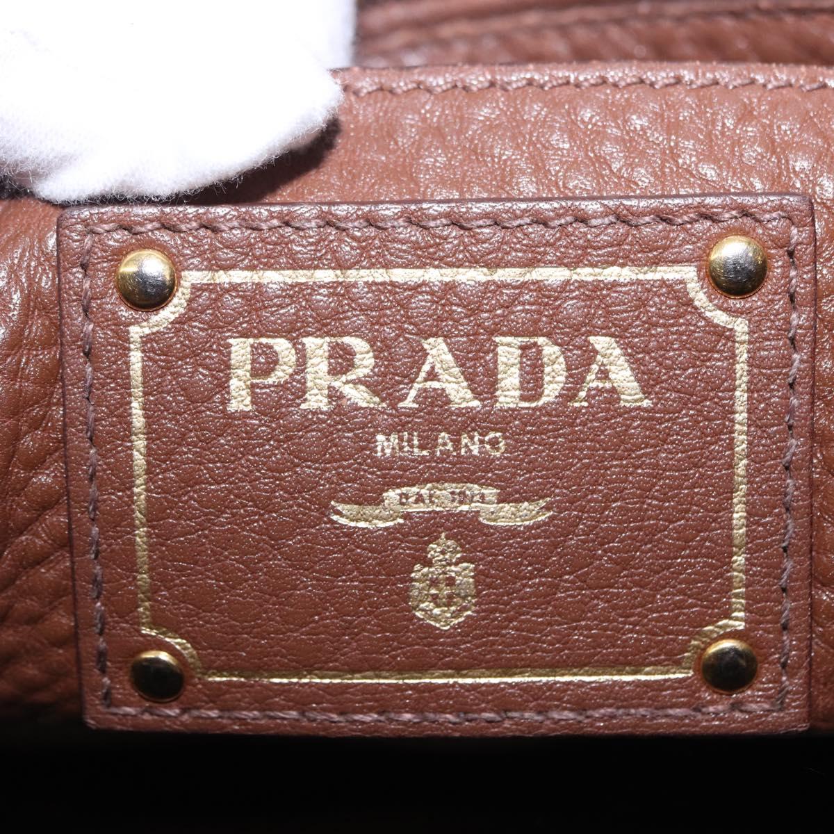 PRADA Hand Bag Taurillon Leather 2way Brown Gold Auth am12327V