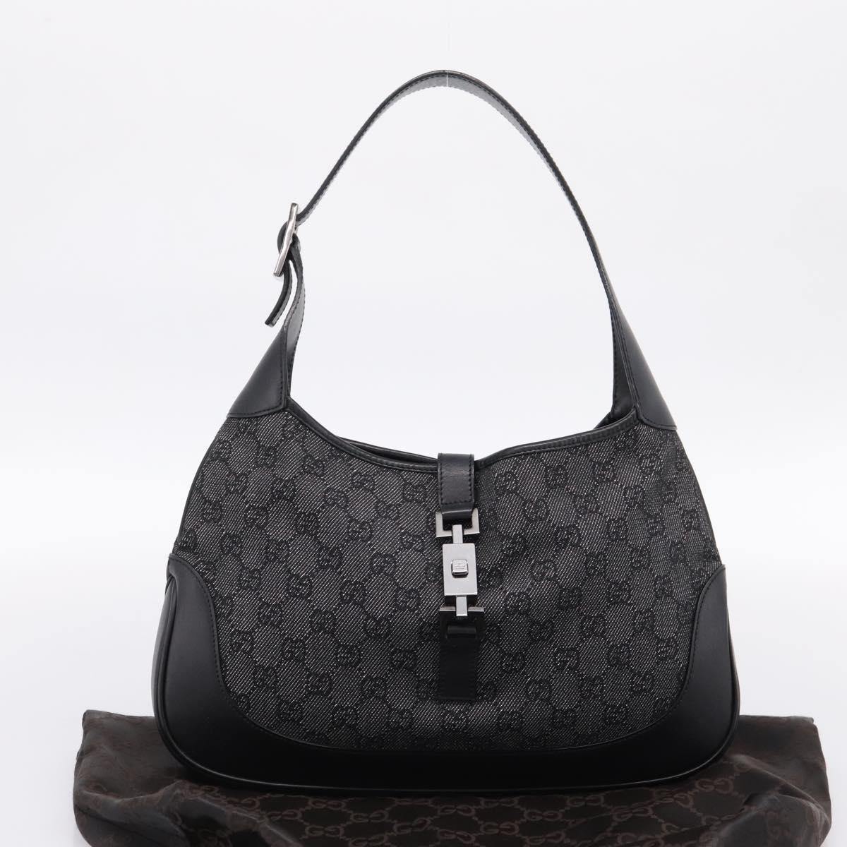 GUCCI GG Canvas Jackie Shoulder Bag Black Silver 00963 Auth am12328V