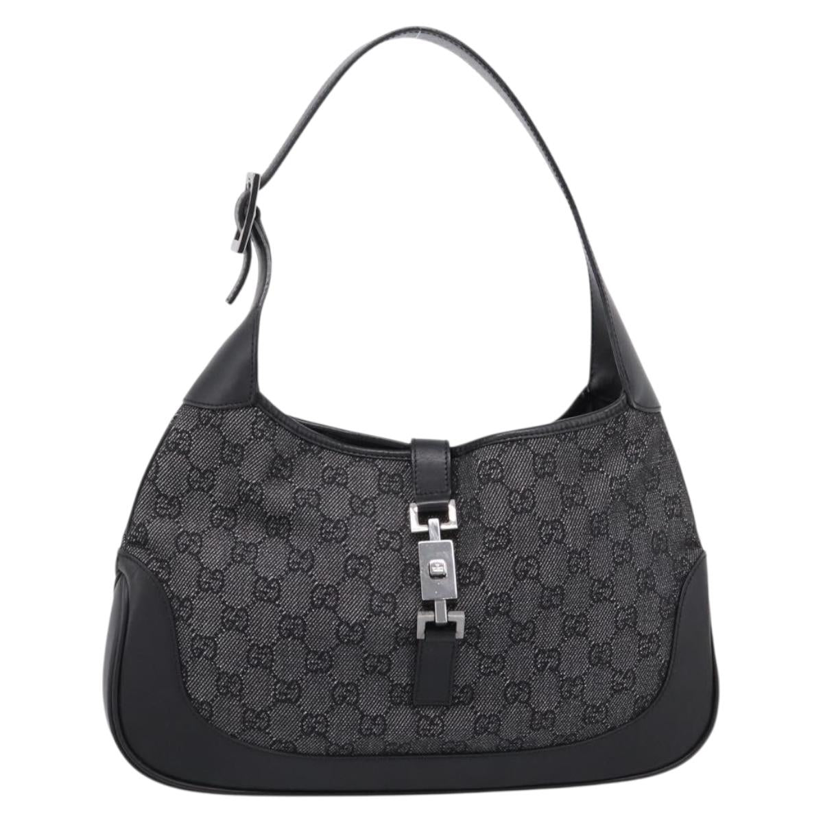 GUCCI GG Canvas Jackie Shoulder Bag Black Silver 00963 Auth am12328V