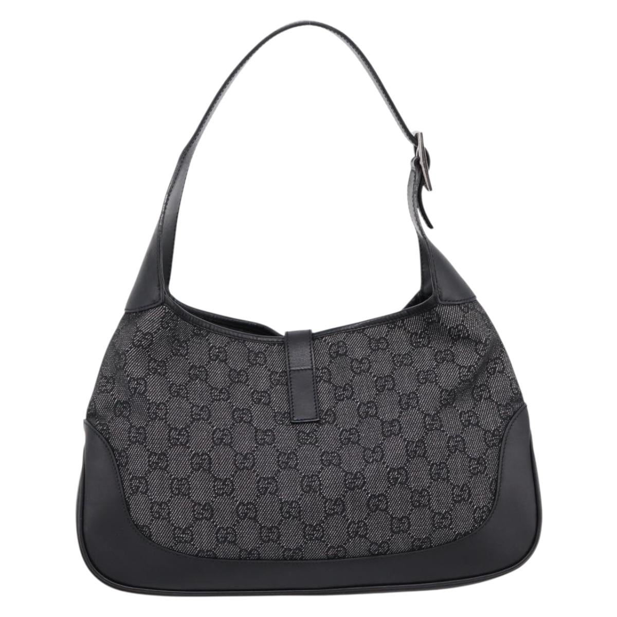GUCCI GG Canvas Jackie Shoulder Bag Black Silver 00963 Auth am12328V