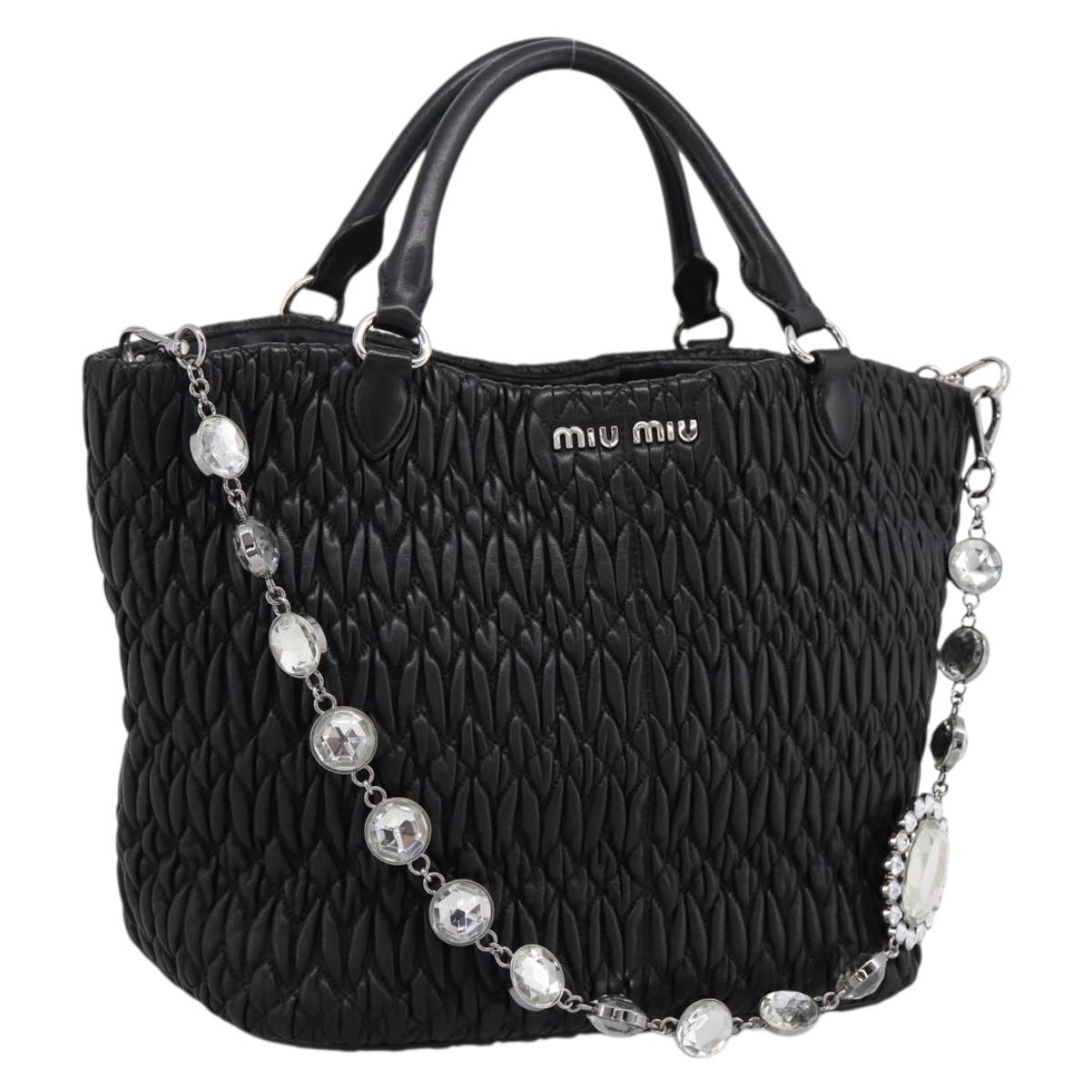 Miu Miu Matelasse Hand Bag Leather 2way Silver Black Auth am12329V
