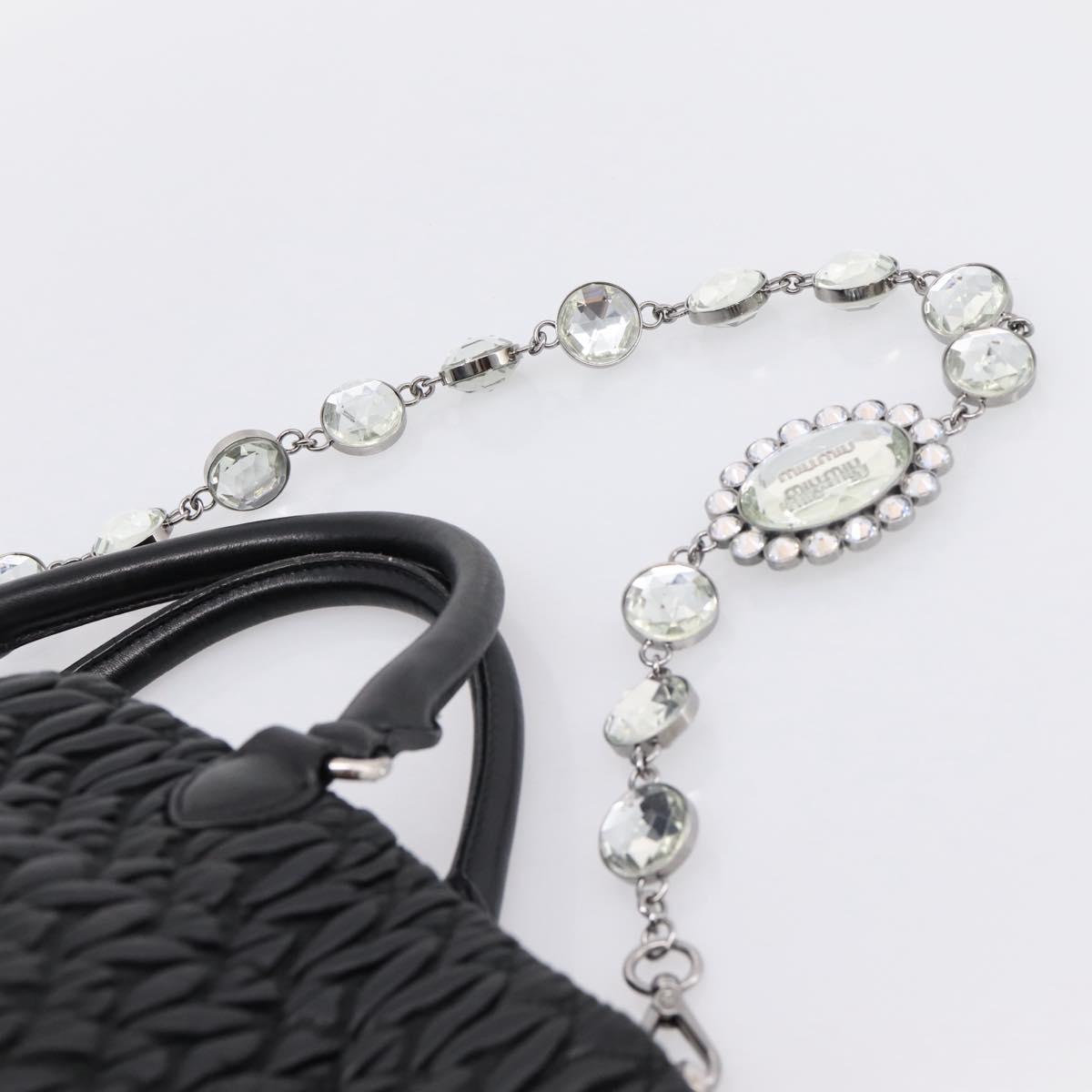 Miu Miu Matelasse Hand Bag Leather 2way Silver Black Auth am12329V