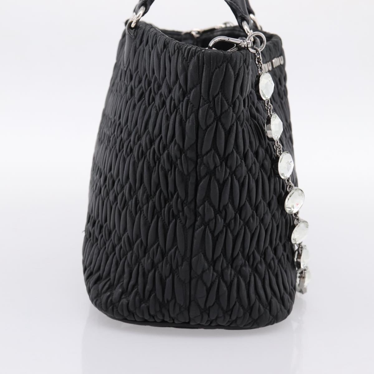 Miu Miu Matelasse Hand Bag Leather 2way Silver Black Auth am12329V