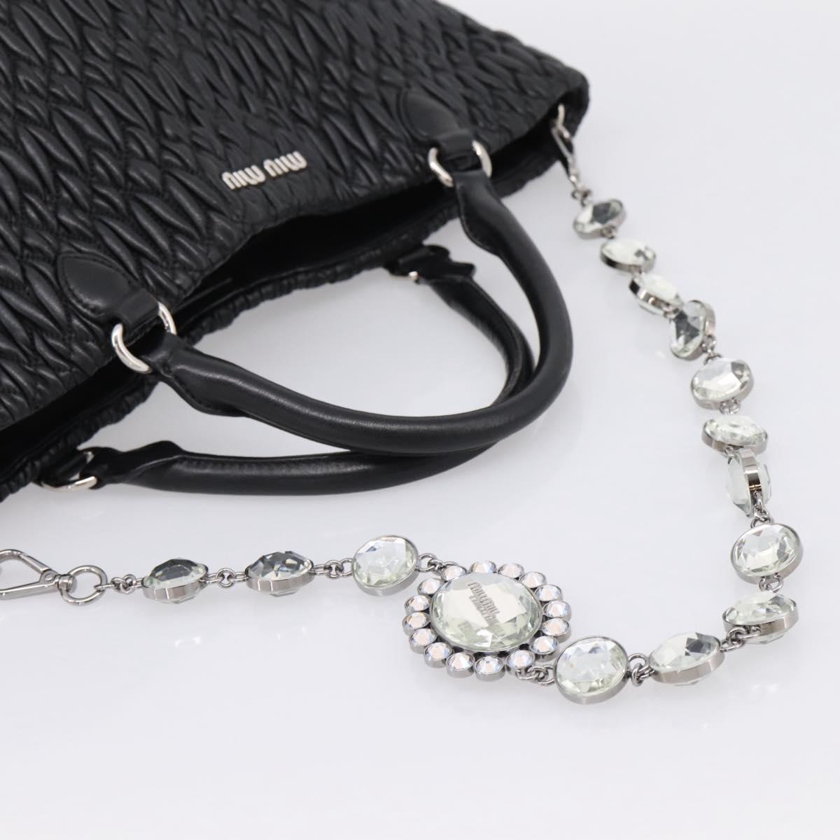 Miu Miu Matelasse Hand Bag Leather 2way Silver Black Auth am12329V