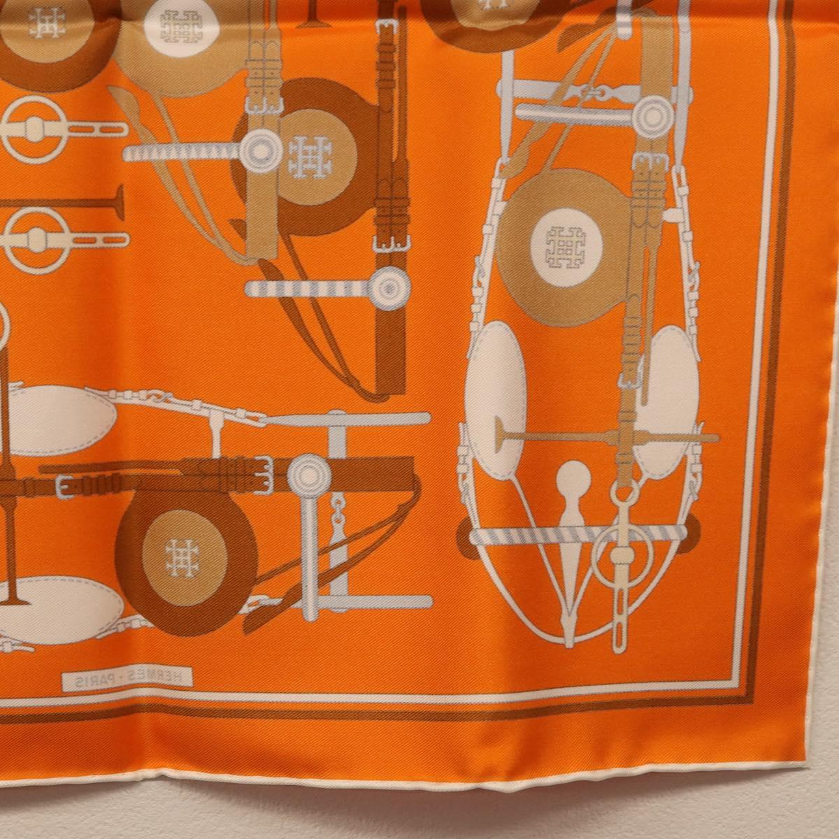 HERMES Carre 40 Scarf Silk ""BRIDES ET FRONTAUX"" Orange White Auth am12333M