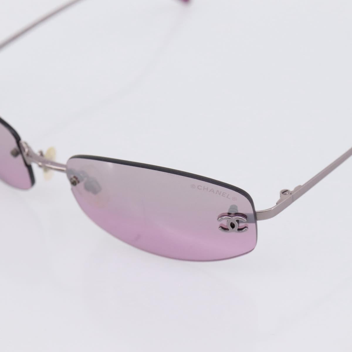CHANEL CC Rimless Sunglasses Metal Purple Silver CC Auth am12336M